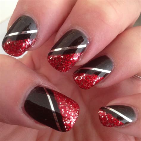 Pin By Jillian Lawson On My Nails Red And Silver Nails Black Nail
