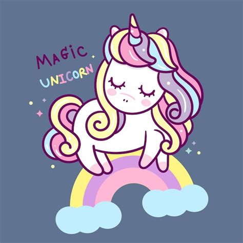Premium Vector Cute Unicorn Cartoon With Rainbow Hand Drawn Style
