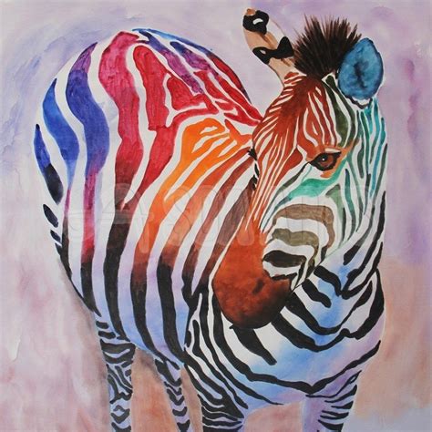 Rainbow Color Striped Zebra Ii Animal Oil Painting For Sale