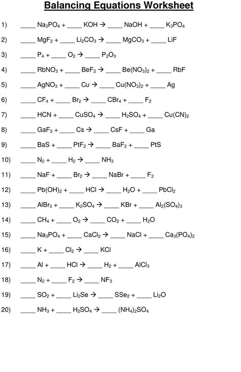 A chemical equation is the symbol in chemistry that represents chemical reaction with the help of chemical formulas. Chemistry Balancing Chemical Equations Worksheet Answer ...