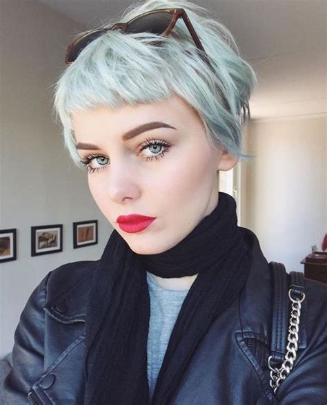 Bright Blue Pixie Hair Cuts With Blunt Fringe Pastel