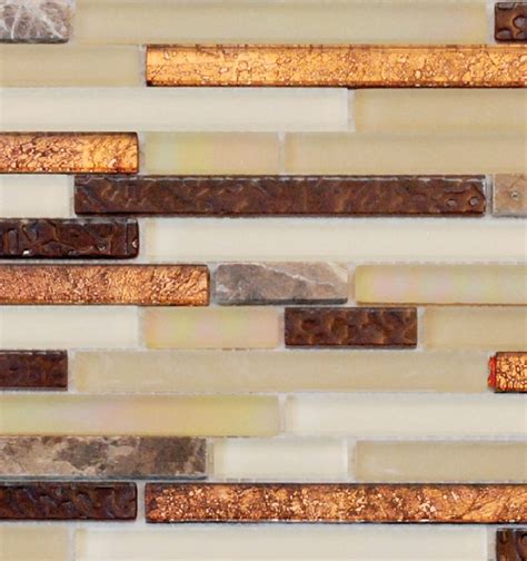 Copper Glass Tile And Stone Inc Random Strip Mosaic Backsplash Copper Al708 Schilling
