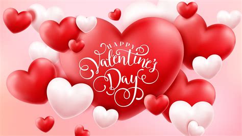 Happy Valentines Day Word With Red Pink Hearts Hd Valentine Wallpapers