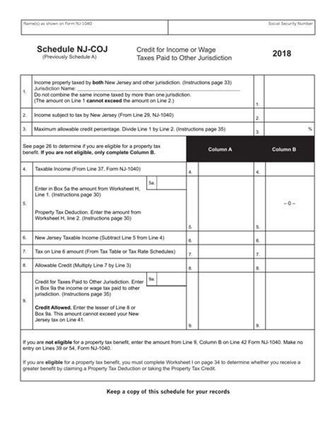 Form Nj 1040 Schedule Nj Coj 2018 Fill Out Sign Online And
