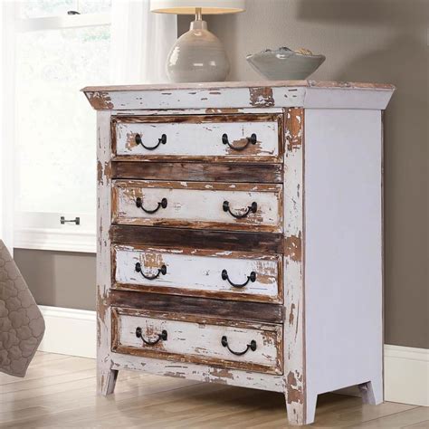 Leigh Distressed Reclaimed Wood White Bedroom Dresser With 4 Drawers