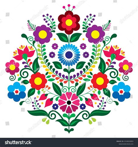 Mexican Traditional Floral Embroidery Style Vector Stock Vector
