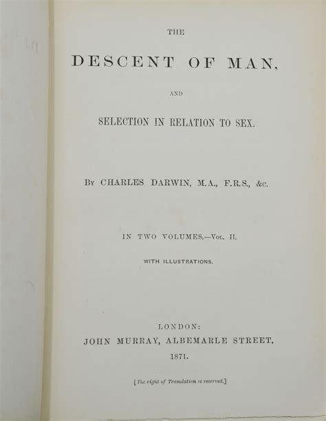 The Descent Of Man And Selection In Relation To Sex Charles Darwin First Edition