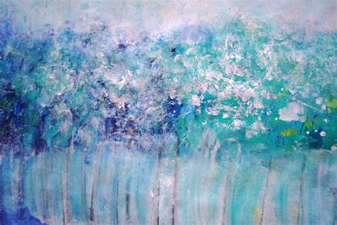 Blue Turquoise Abstract 72x36 Oil Painting Trees In The Rain Etsy
