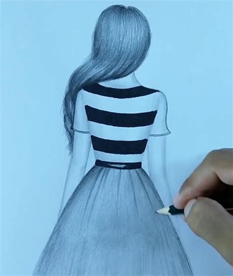 Girl Back Side Pencil Sketch Video Girl Sketch Pencil Drawings Of