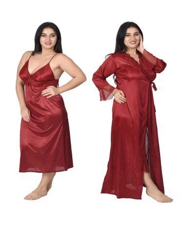 Red Solid Ladies Satin Maroon Nighty Robe Set Full Sleeve Plain At Rs 329piece In New Delhi