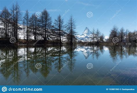 Panoramic Lake With Matterhorn Mountain Swiss Alps In