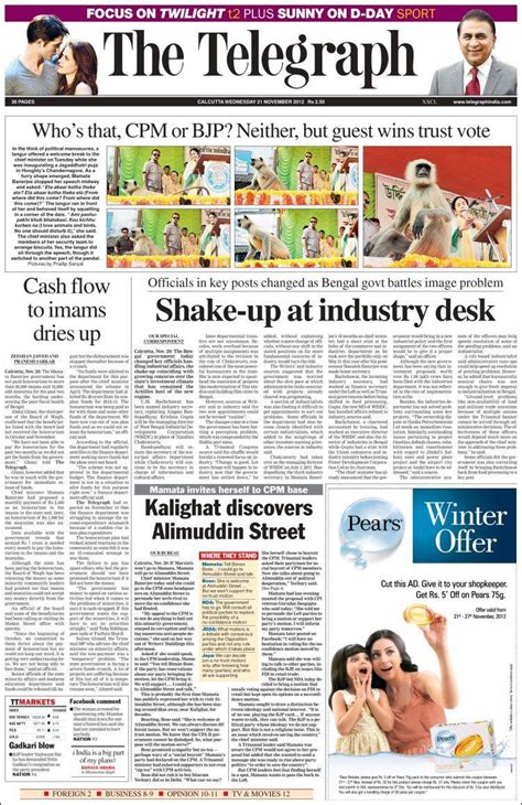 Newspaper The Telegraph India India Newspapers In India Wednesday S Edition November 21 Of