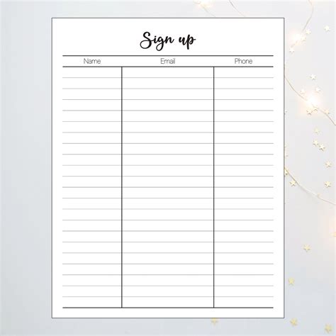 Sign Up Sheet Sign Up Template Email List Printable Sign Up Etsy