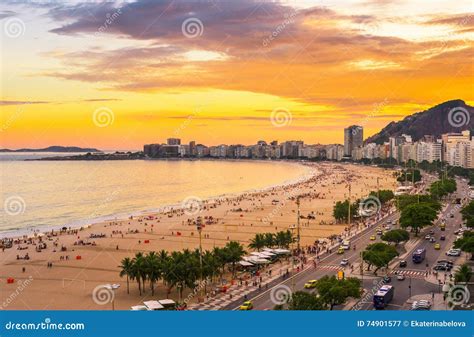 Sunset View Of Copacabana Beach And Avenida Atlantica In Rio De Janeiro