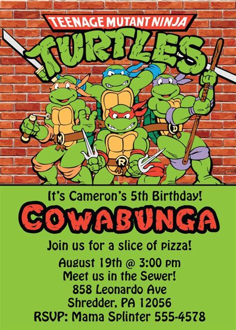 Teenage Mutant Ninja Turtles Birthday Invitation TMNT Ninja Ninja