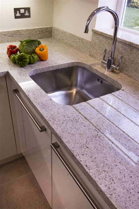 Kitchen Worktop In Kashmere White Granite Polished Finish With Drainer