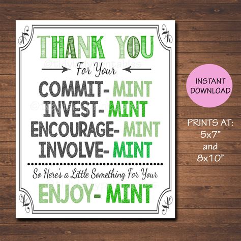 Printable Mint Thank You Sign Staff Teacher Appreciation — Tidylady