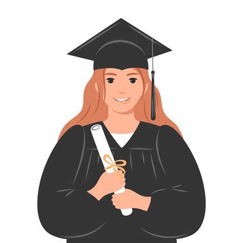 Woman Graduate College Happy Graduate Student With Diploma Wearing A