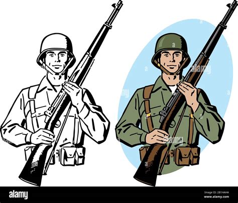 A Drawing Of An American World War Ii Era Army Soldier Holding A Rifle