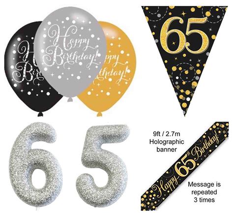 65th Birthday Party Decorations Kit Black And Gold Banner Etsy Canada