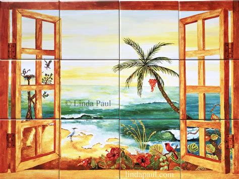 Tropical Tile Mural Backsplash Tiles Palm Tree Art Tiles