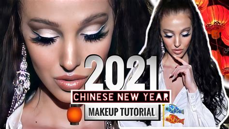 2021 chinese new year makeup tutorial step by step double liner cut crease glitter youtube