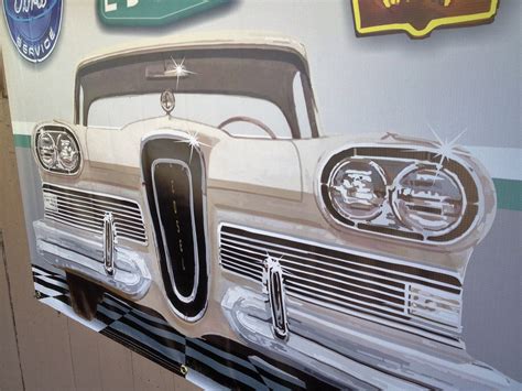 Ford Edsel White Garage Scene Neon Effect Sign Printed Banner 4 X 3