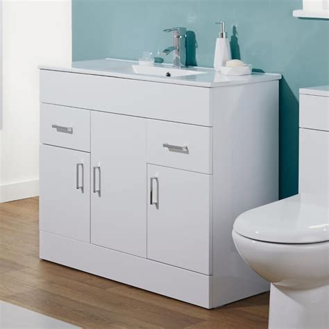 Milano Minimalist 1000mm White Gloss Bathroom Vanity Unit