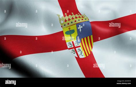 3d Illustration Of A Waving Province Flag Of Zaragoza Spain Country