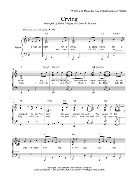 crying sheet music don mclean piano and vocal