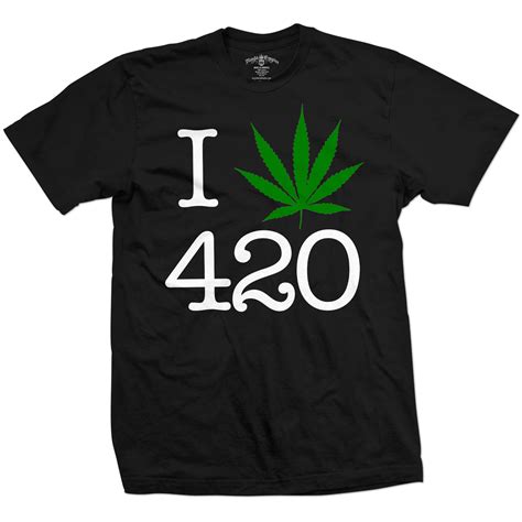 I Love 420 Pot Leaf Black T Shirt Mens