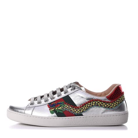 Gucci Metallic Calfskin Mens Dragon Embroidered New Ace Sneakers 8