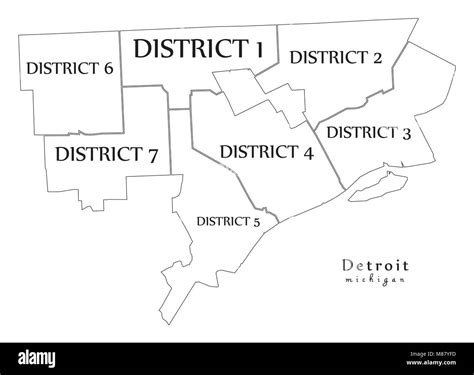 Modern City Map Detroit Michigan City Of The Usa With Districts And