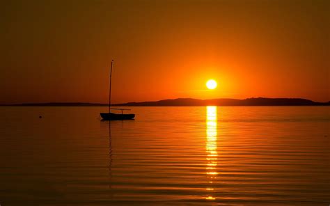 Wallpaper Sunlight Boat Sunset Sea Reflection Silhouette