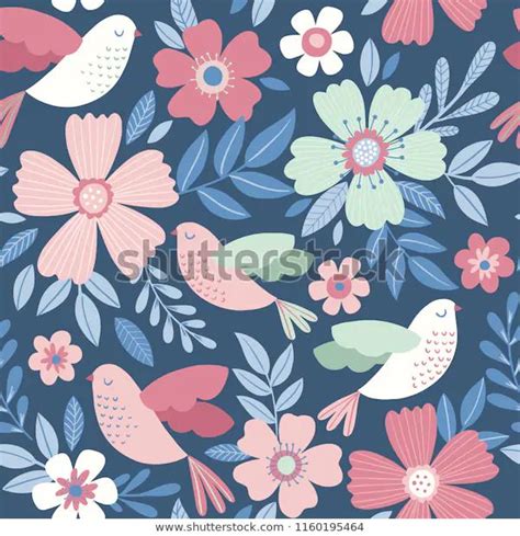 Vector Pattern Flowers Birds Seamless Floral Stok Vekt R Telifsiz