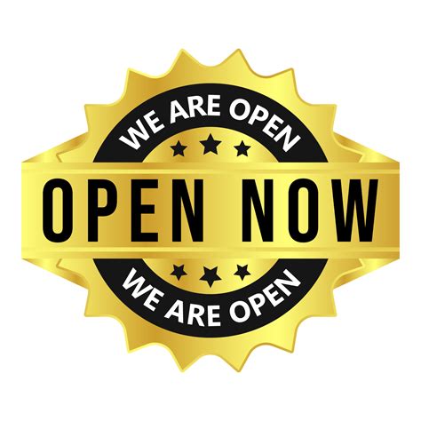 Open Now Rubber Stamp, Label, Emblem, Seal, Sticker, Patch, Banner