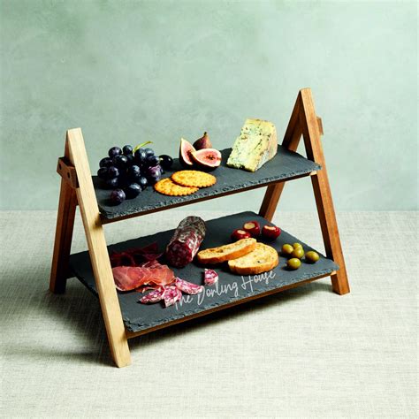2 Tier Slate Serving Stand T
