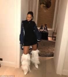Rihanna Shows Off Her White Furry Ysl Boots On Instagram Daily Mail