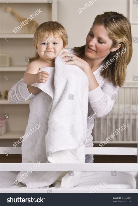 Beautiful Young Mother Drying Off Her Stock Photo 34445461 Shutterstock