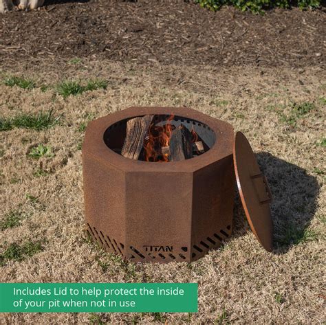 Small Corten Steel Dual Flame Smokeless Octagon Fire Pit With Lid