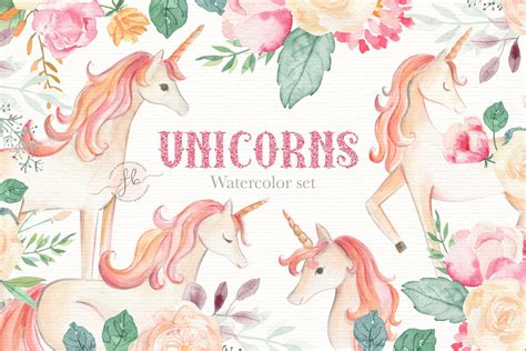Unicorn Watercolor Set Illustrations Creative Market