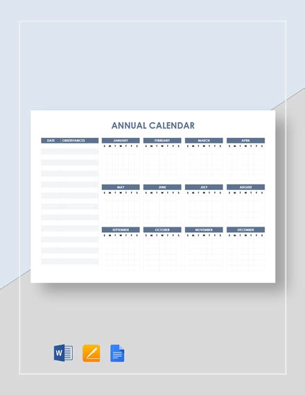 21 Annual Calendar Templates Free Word Pdf Format Download