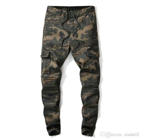 2020 new men s camouflage army green jeans slim fit multi pocket designer denim trousers for