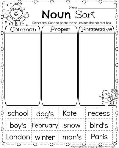 Memory is a skill we all use everyday and the stronger the better. 1st Grade Math and Literacy Worksheets for February | Possessive nouns, Nouns first grade, Nouns ...