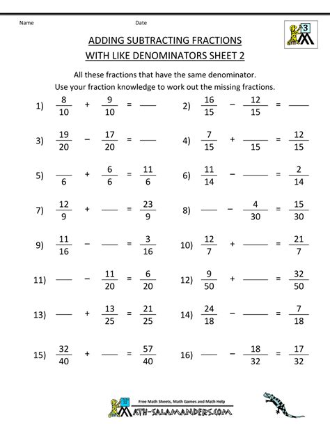 Mixed Numbers With Different Denominators Worksheet