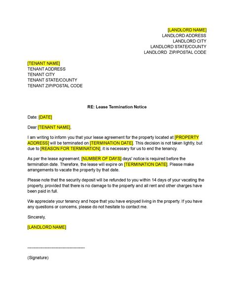 lease termination letter to tenant template free download easy legal docs