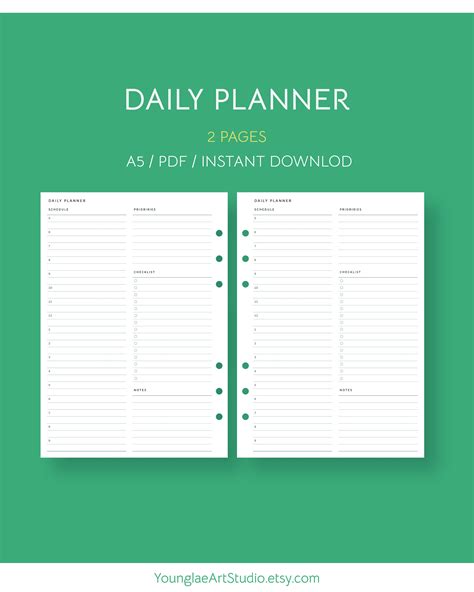 Daily Printable Planner Diary Template Daily Schedule Etsy