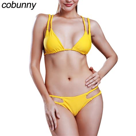 Cobunny Sexy Bikini Set 2017 Women Strappy Swimwear Swimsuit Tong Bottom Brazilian Bikini Female