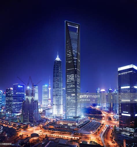 A Night View Of The Jin Mao Tower And The Shanghai High Res Stock Photo