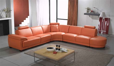 Altamura leather sectional sofa with chaise. 2239 Contemporary Orange Leather Sectional Sofa
